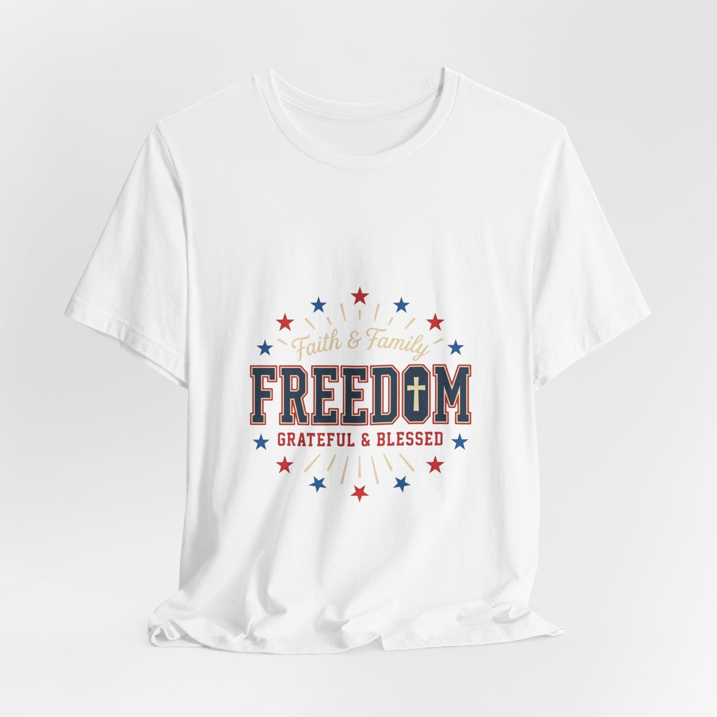 Freedom Grateful & Blessed Tee | Faith-forward Patriotic, Vintage Americana