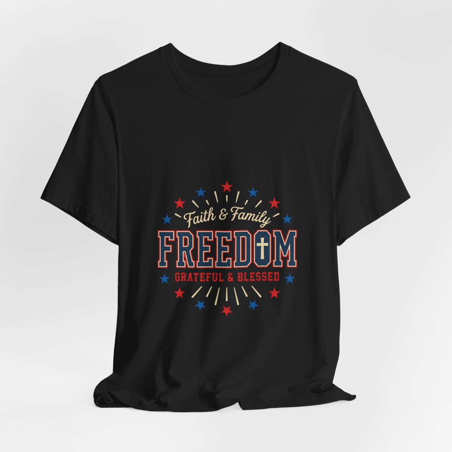 Freedom Grateful & Blessed Tee | Faith-forward Patriotic, Vintage Americana