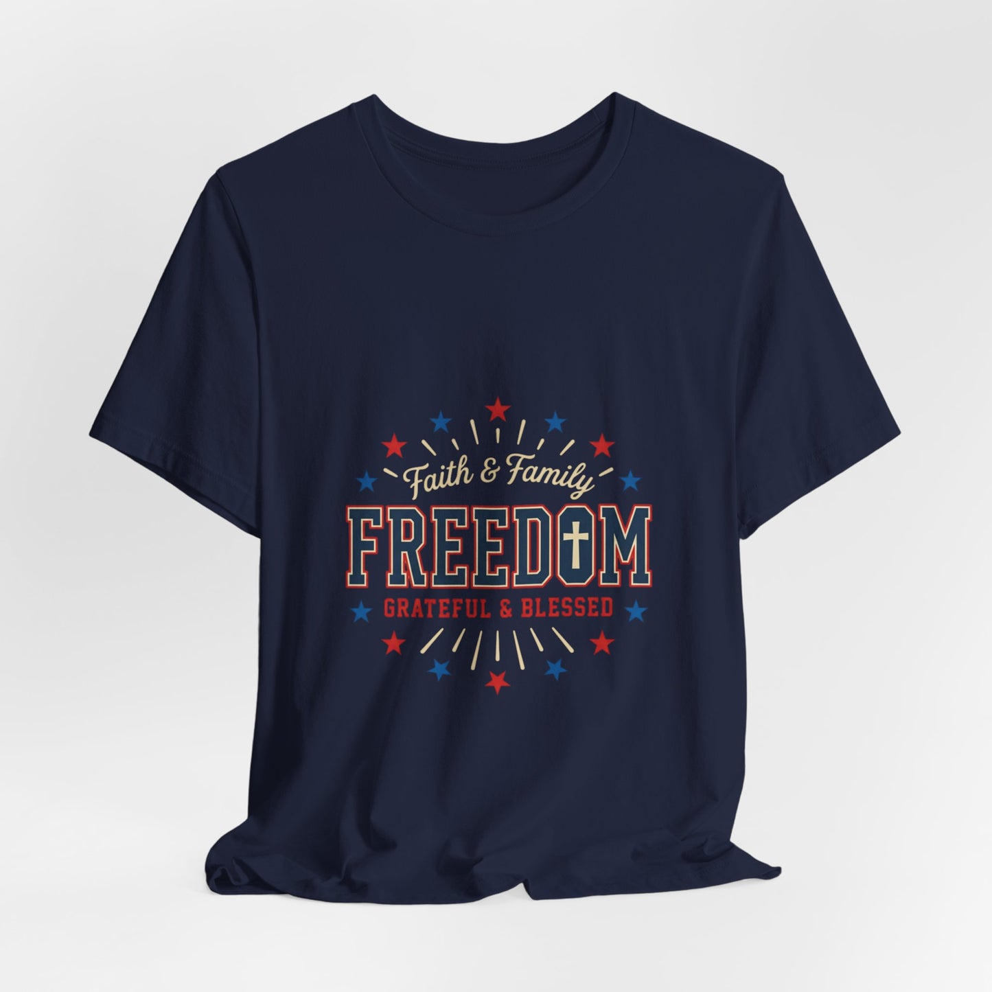 Freedom Grateful & Blessed Tee | Faith-forward Patriotic, Vintage Americana
