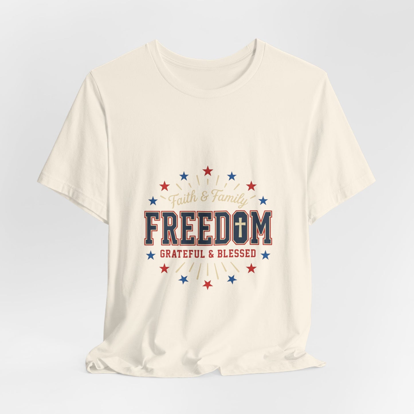 Freedom Grateful & Blessed Tee | Faith-forward Patriotic, Vintage Americana