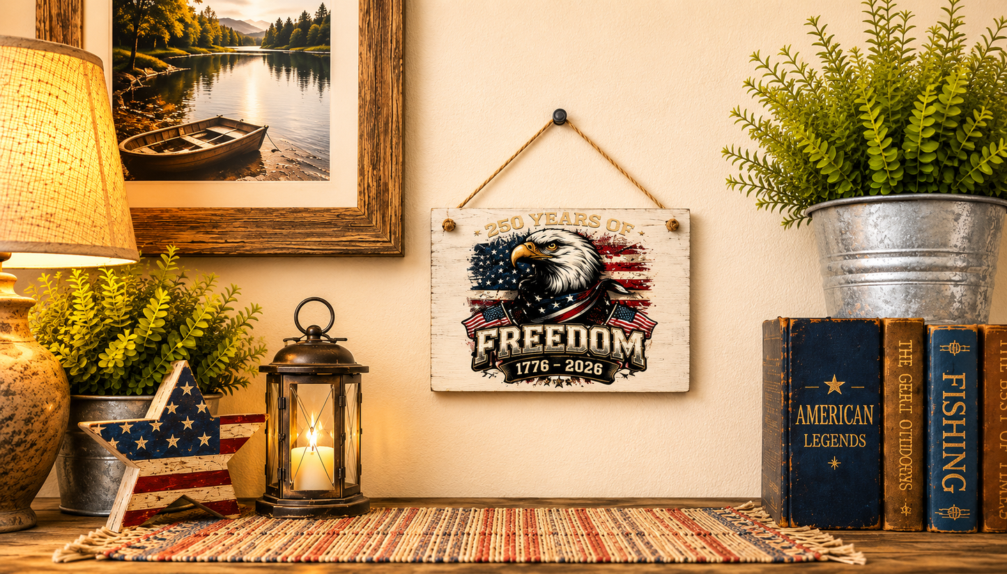 🇺🇸 250 Years of Freedom Eagle Sign – Patriotic Americana Wall Decor